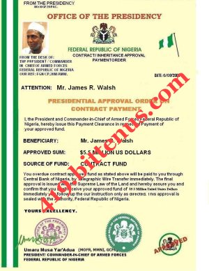 PRESIDENTIAL APPROVAL CERTIFICATE for James
